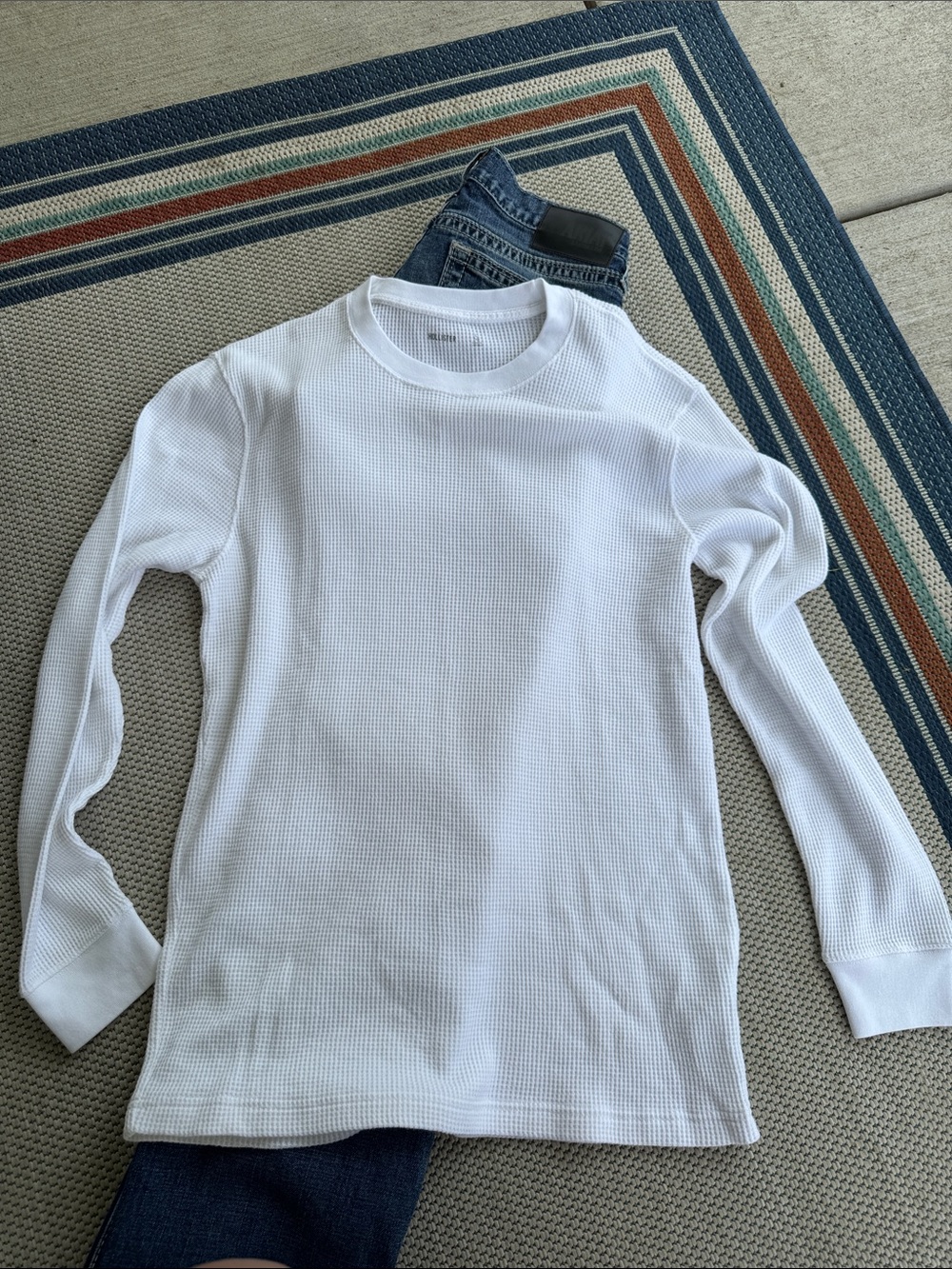 Hollister White Long-Sleeve Waffle Knit Tee